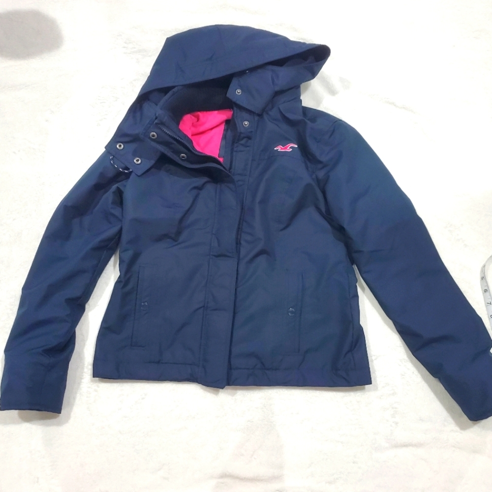 Hollister Navy Blue Jacket with Pink Lining Size Large